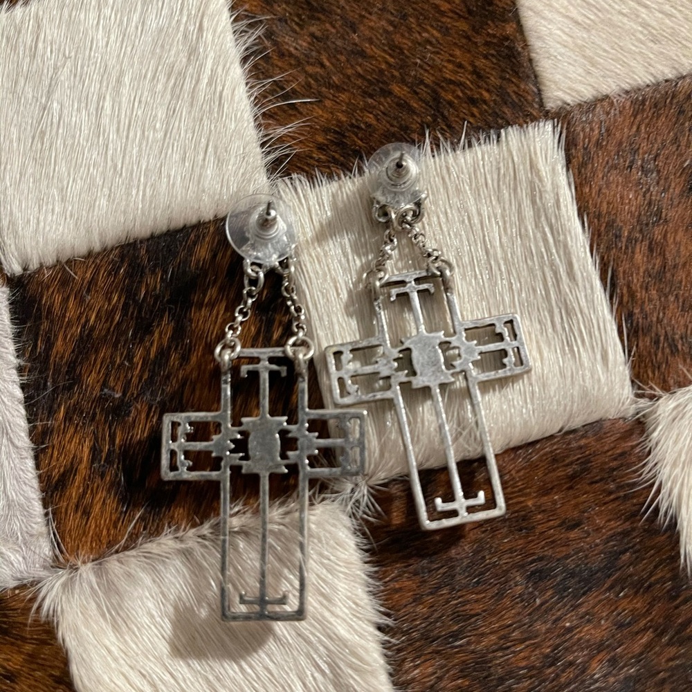 Turquoise Cross Aztec Earring - Picture 2 of 3